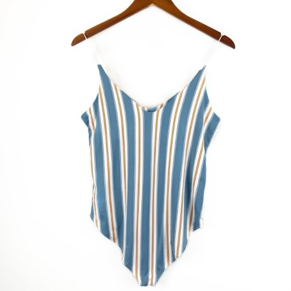 Gaze Blue Multicolor Striped Spaghetti Strap Bodysuit size XS